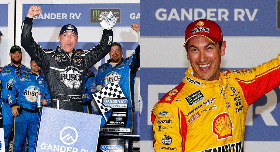 DAYTONA BEACH, FL - FEBRUARY 14: Kevin Harvick, driver of the #4 Busch Beer Car2Can Ford, celebrates in victory lane after winning the Monster Energy NASCAR Cup Series Gander RV Duel At DAYTONA #1 at Daytona International Speedway on February 14, 2019 in Daytona Beach, Florida. (Photo by Jonathan Ferrey/Getty Images) | Getty Images