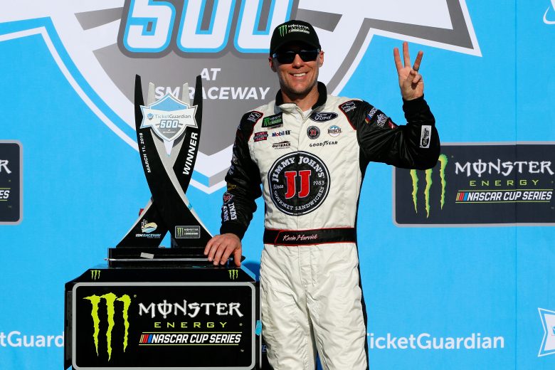 Kevin Harvick celebrates winning at ISM Raceway in 2018.