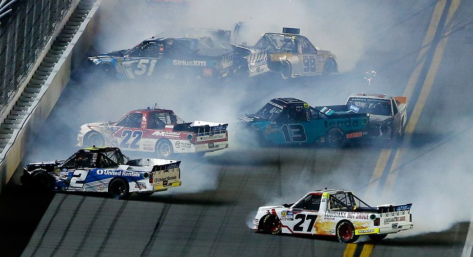 A host of drivers involved in a big wreck during the Gander Outdoors Truck Series race at Daytona.