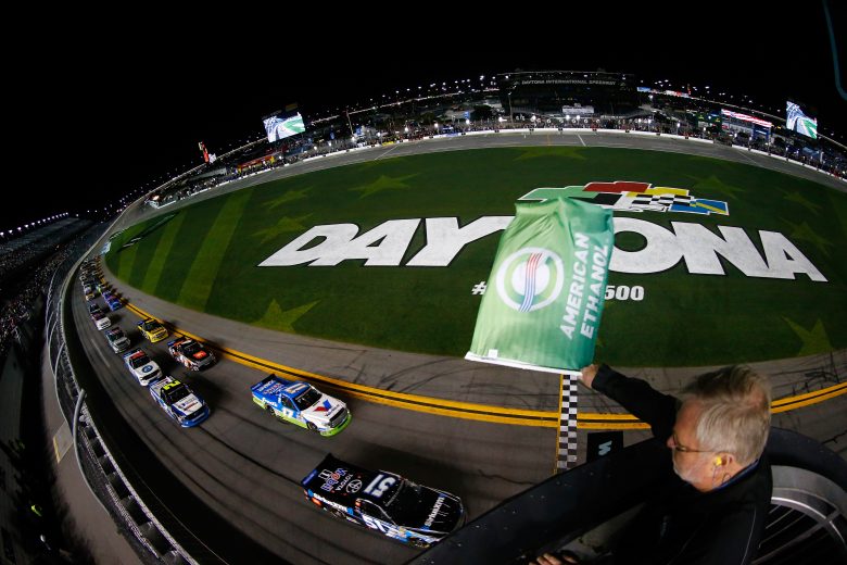 Drivers take the green flag in the Gander Outdoors Truck Series race at Daytona.