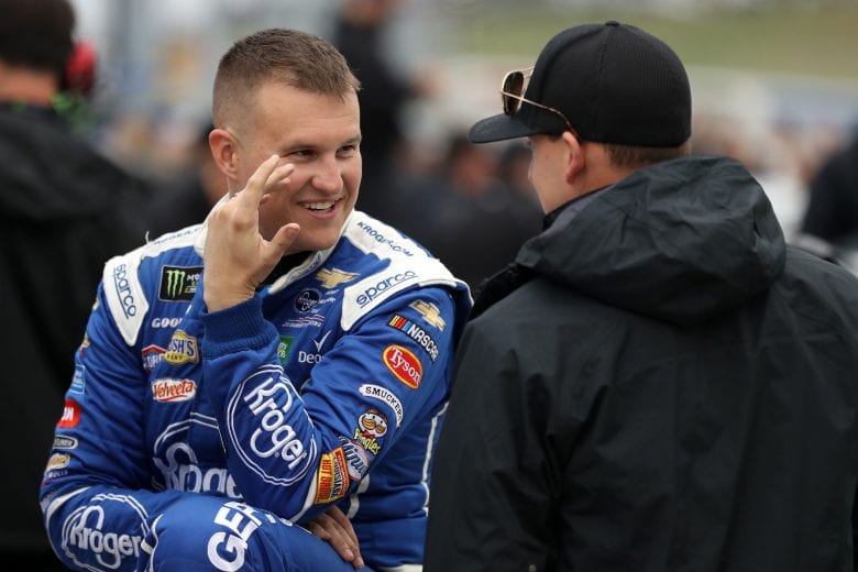 HAMPTON, GA - FEBRUARY 22:  Ryan Preece, driver of the #47 Kroger Chevrolet, talks with Daniel Hemric, driver of the #8 Red Kap/Alsco Chevrolet, during qualifying for the Monster Energy NASCAR Cup Series Folds of Honor Quiktrip 500 at Atlanta Motor Speedway on February 22, 2019 in Hampton, Georgia.  (Photo by Chris Graythen/Getty Images) | Getty Images