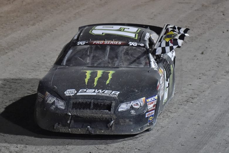 #19: Hailie Deegan, Toyota Camry, Monster / NAPA Power Premium Plus, does a burnout after winning