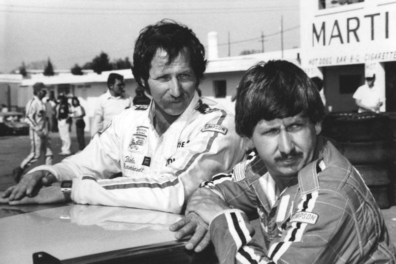 MARTINSVILLE, VA:  Good friends Dale Earnhardt and Neil Bonnett before a NASCAR Cup race at Martinsville Speedway. (Photo by ISC Images & Archives via Getty Images)