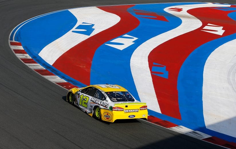 Ryan Blaney races on his way to victory in the first Bank of America Roval 400 at Charlotte Motor Speedway on September 30, 2018.