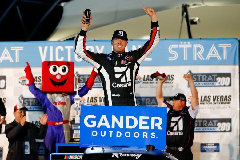 LAS VEGAS, NV - MARCH 01:  Kyle Busch, driver of the #51 Cessna Toyota, celebrates in Victory Lane after winning the NASCAR Gander Outdoors Truck Series Strat Las Vegas 200 at Las Vegas Motor Speedway on March 1, 2019 in Las Vegas, Nevada.  (Photo by Jonathan Ferrey/Getty Images) | Getty Images