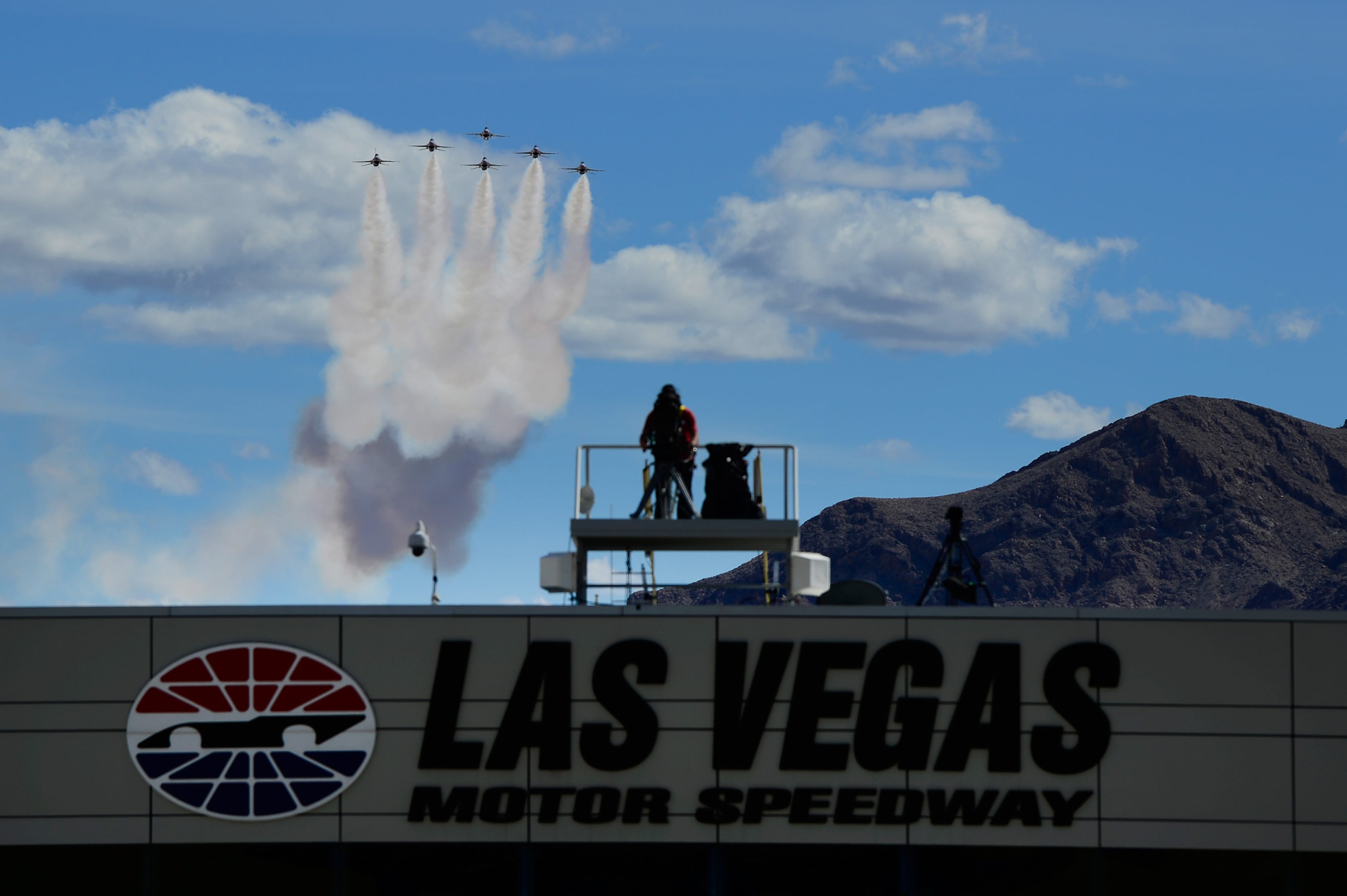 LAS VEGAS, NV - MARCH 03:  Thunderbirds flyover before the start of the Monster Energy NASCAR Cup Series Pennzoil Oil 400 at Las Vegas Motor Speedway on March 3, 2019 in Las Vegas, Nevada.  (Photo by Robert Laberge/Getty Images) | Getty Images