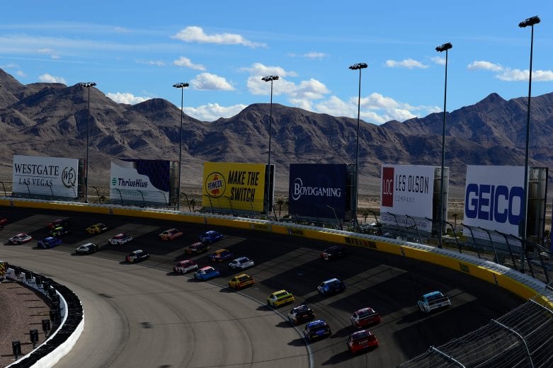 LAS VEGAS, NV - MARCH 03: Cars race on the back stretch during the Monster Energy NASCAR Cup Series Pennzoil Oil 400 at Las Vegas Motor Speedway on March 3, 2019 in Las Vegas, Nevada. (Photo by Robert Laberge/Getty Images) | Getty Images
