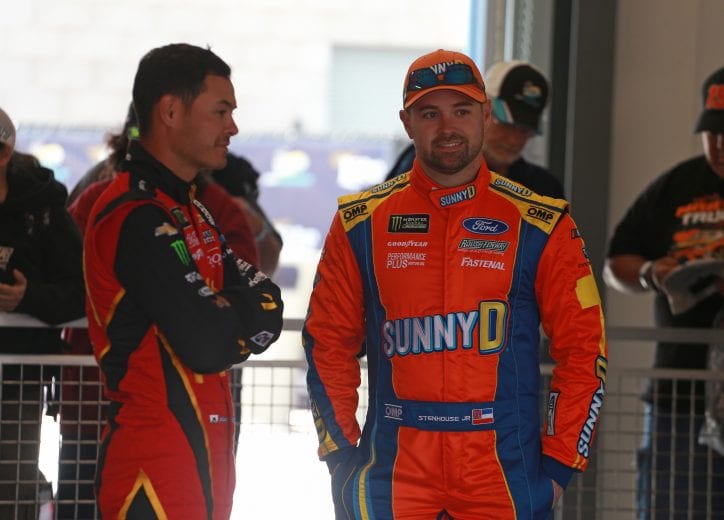 AVONDALE, AZ - MARCH 08:  Kyle Larson, driver of the #42 McDonald's Chevrolet, talks with Ricky Stenhouse Jr., driver of the #17 Sunny D Ford, during practice for the Monster Energy NASCAR Cup Series TicketGuardian 500 at ISM Raceway on March 8, 2019 in Avondale, Arizona.  (Photo by Matt Sullivan/Getty Images) | Getty Images