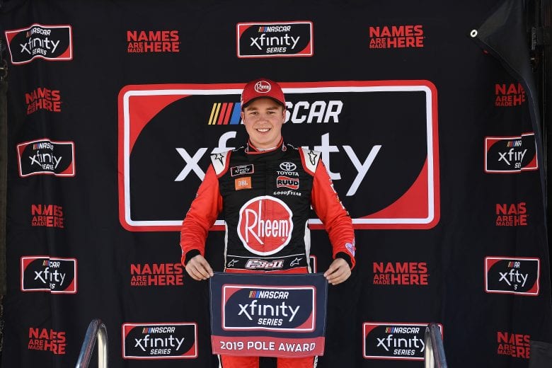 AVONDALE, AZ - MARCH 09:  Christopher Bell, driver of the #20 Rheem Toyota, poses with the pole award after qualfying for the pole position for the NASCAR XFINITY Series iK9 Service Dog 200 at ISM Raceway on March 9, 2019 in Avondale, Arizona.  (Photo by Stacy Revere/Getty Images) | Getty Images
