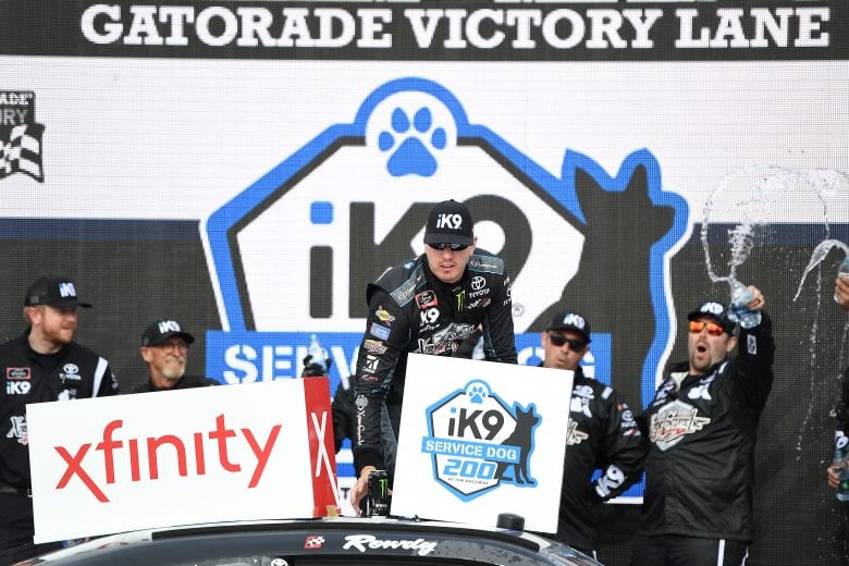 AVONDALE, AZ - MARCH 09:  Kyle Busch, driver of the #18 Extreme Concepts/iK9 Toyota, celebrates in Victory Lane after winning the NASCAR Xfinity Series iK9 Service Dog 200 at ISM Raceway on March 9, 2019 in Avondale, Arizona.  (Photo by Stacy Revere/Getty Images) | Getty Images