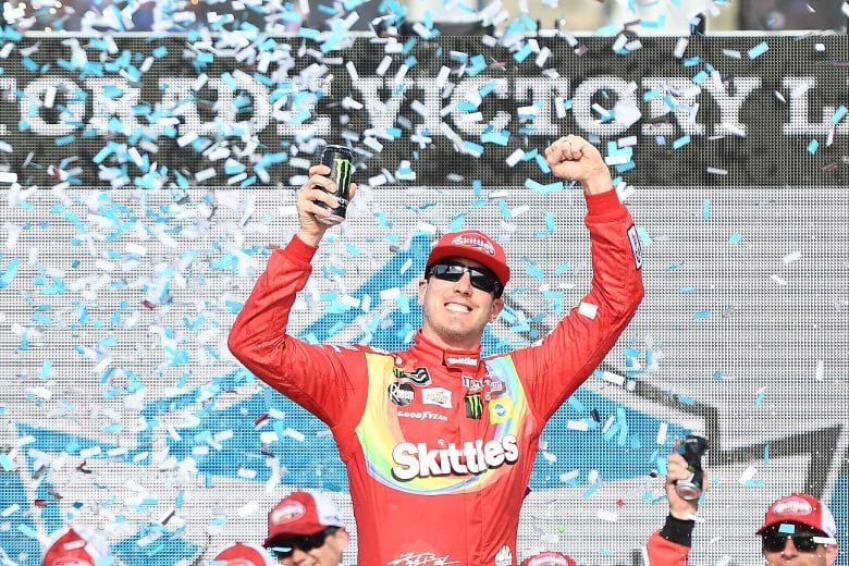 AVONDALE, AZ - MARCH 10:  Kyle Busch, driver of the #18 Skittles Toyota, celebrates in Victory Lane after winning the Monster Energy NASCAR Cup Series TicketGuardian 500 at ISM Raceway on March 10, 2019 in Avondale, Arizona.  (Photo by Stacy Revere/Getty Images) | Getty Images