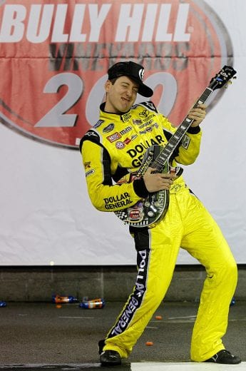 LEBANON, TN - APRIL 22: Kyle Busch, driver of the #18 Dollar General Toyota celebrates in victory lane after winning the NASCAR Camping World Truck Series Bully Hill Vineyards 200 at Nashville Superspeedway on April 22, 2011 in Lebanon, Tennessee. (Photo by Jason Smith/Getty Images for NASCAR) | Getty Images