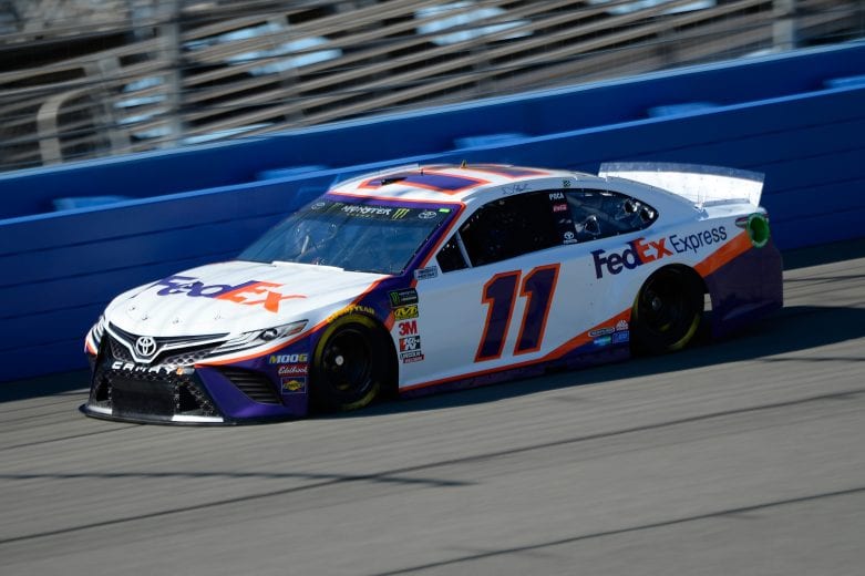 FONTANA, CA - MARCH 15: Denny Hamlin, driver of the #11 FedEx Express Toyota, practices for the Monster Energy NASCAR Cup Series Auto Club 400 at Auto Club Speedway on March 15, 2019 in Fontana, California. (Photo by Robert Laberge/Getty Images) | Getty Images