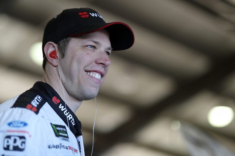 FONTANA, CA - MARCH 16: Brad Keselowski, driver of the #2 Wurth Ford, stands in the garage area during practice for the Monster Energy NASCAR Cup Series Auto Club 400 at Auto Club Speedway on March 16, 2019 in Fontana, California. (Photo by Chris Graythen/Getty Images) | Getty Images