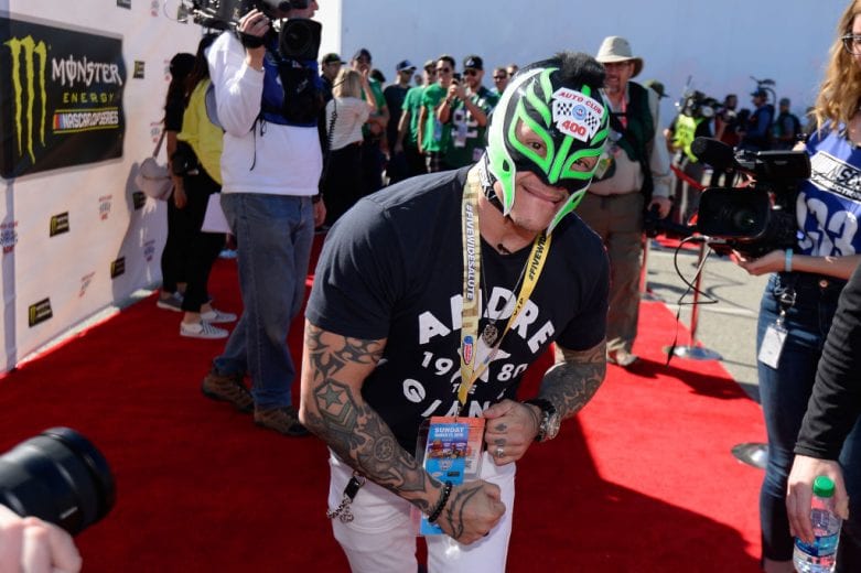 FONTANA, CA - MARCH 17: Professional wrestler Rey Mysterio attends the driver's meeting prior to the Monster Energy NASCAR Cup Series Auto Club 400 at Auto Club Speedway on March 17, 2019 in Fontana, California. (Photo by Robert Laberge/Getty Images) | Getty Images