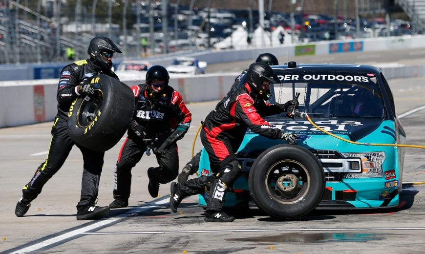 MARTINSVILLE, VA - MARCH 23:  Johnny Sauter, driver of the #13 Tenda Heal Ford, pits during the NASCAR Gander Outdoors Truck Series TruNorth Global 250 at Martinsville Speedway on March 23, 2019 in Martinsville, Virginia.  (Photo by Brian Lawdermilk/Getty Images) | Getty Images