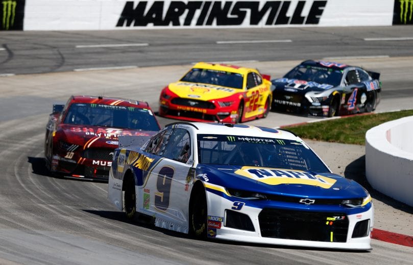 MARTINSVILLE, VA - MARCH 24:  Chase Elliott, driver of the #9 NAPA Auto Parts Chevrolet, leads a pack of cars during the Monster Energy NASCAR Cup Series STP 500 at Martinsville Speedway on March 24, 2019 in Martinsville, Virginia.  (Photo by Brian Lawdermilk/Getty Images) | Getty Images