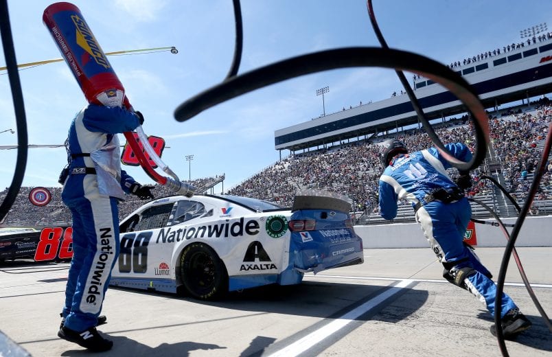 MARTINSVILLE, VA - MARCH 24:  Alex Bowman, driver of the #88 Nationwide Chevrolet, pits during the Monster Energy NASCAR Cup Series STP 500 at Martinsville Speedway on March 24, 2019 in Martinsville, Virginia.  (Photo by Brian Lawdermilk/Getty Images) | Getty Images