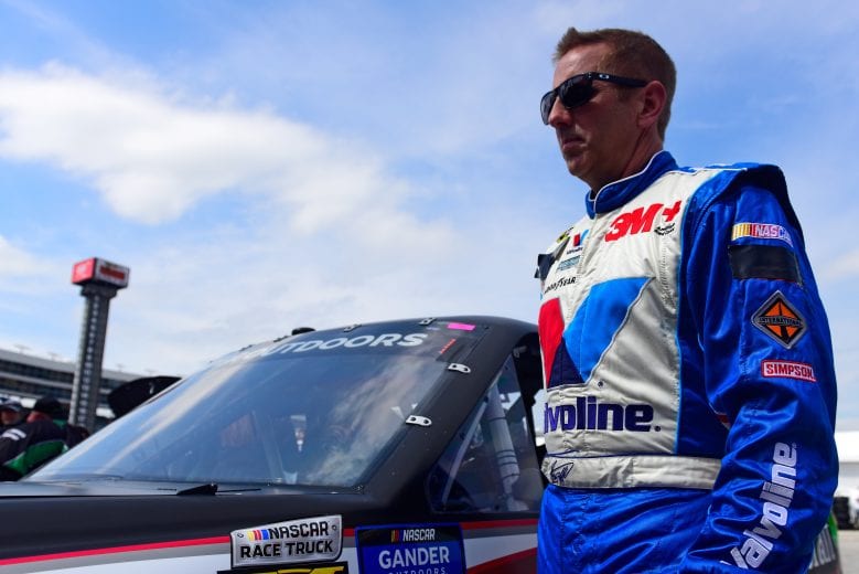 FORT WORTH, TX - MARCH 28: Greg Biffle, who ran practice laps for Kyle Busch, driver of the #51 Cessna Toyota, stands in the garage area during practice for the NASCAR Gander Outdoor Truck Series Vankor 350 at Texas Motor Speedway on March 28, 2019 in Fort Worth, Texas. (Photo by Jared C. Tilton/Getty Images) | Getty Images