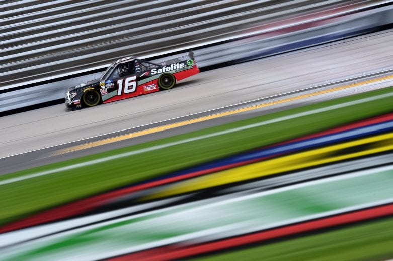 FORT WORTH, TX - MARCH 28: Austin Hill, driver of the #16 Safelite AutoGlass Toyota, practices for the NASCAR Gander Outdoor Truck Series Vankor 350 at Texas Motor Speedway on March 28, 2019 in Fort Worth, Texas. (Photo by Jared C. Tilton/Getty Images) | Getty Images