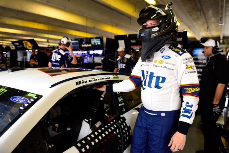 FORT WORTH, TX - MARCH 29: Brad Keselowski, driver of the #2 Miller Lite Ford, stands in the garage area during practice for the Monster Energy NASCAR Cup Series O'Reilly Auto Parts 500 at Texas Motor Speedway on March 29, 2019 in Fort Worth, Texas. (Photo by Jared C. Tilton/Getty Images) | Getty Images
