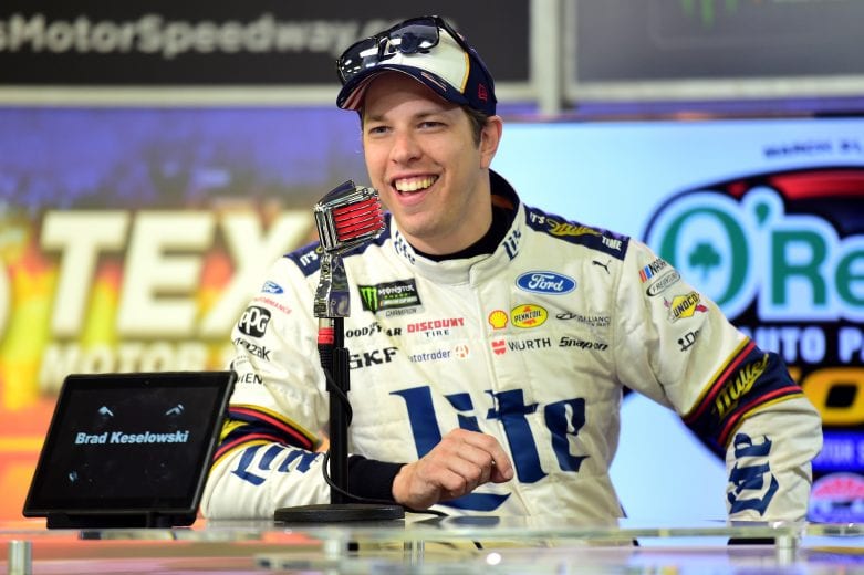 FORT WORTH, TX - MARCH 29: Brad Keselowski, driver of the #2 Miller Lite Ford, speaks with the media after practice for the Monster Energy NASCAR Cup Series O'Reilly Auto Parts 500 at Texas Motor Speedway on March 29, 2019 in Fort Worth, Texas. (Photo by Jared C. Tilton/Getty Images) | Getty Images