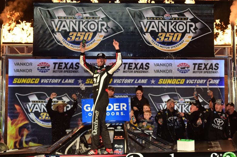 FORT WORTH, TX - MARCH 29: Kyle Busch, driver of the #51 Cessna Toyota, celebrates in victory lane after winning the NASCAR Gander Outdoors Truck Series Vankor 350 at Texas Motor Speedway on March 29, 2019 in Fort Worth, Texas. (Photo by Jared C. Tilton/Getty Images) | Getty Images