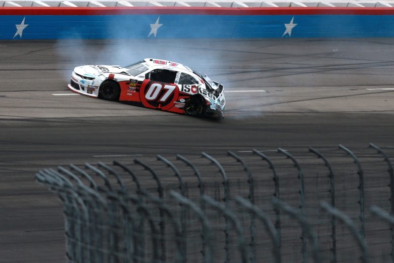 FORT WORTH, TX - MARCH 30: Ray Black II, driver of the #07 ISOKERN Fireplaces & Chimneys Scuba Life, crashes during the NASCAR Xfinity Series My Bariatric Solutions 300 at Texas Motor Speedway on March 30, 2019 in Fort Worth, Texas. (Photo by Sean Gardner/Getty Images) | Getty Images