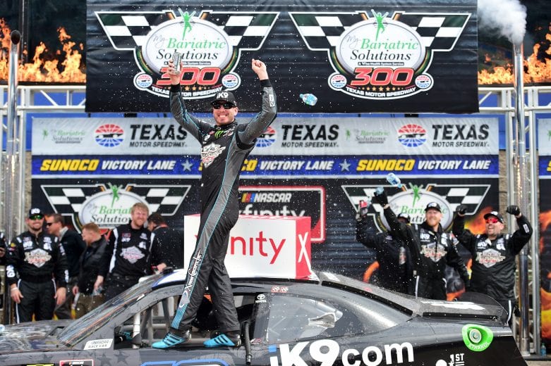FORT WORTH, TX - MARCH 30: Kyle Busch, driver of the #18 iK9 Toyota, celebrates in victory lane after winning the NASCAR Xfinity Series My Bariatric Solutions 300 at Texas Motor Speedway on March 30, 2019 in Fort Worth, Texas. (Photo by Jared C. Tilton/Getty Images) | Getty Images