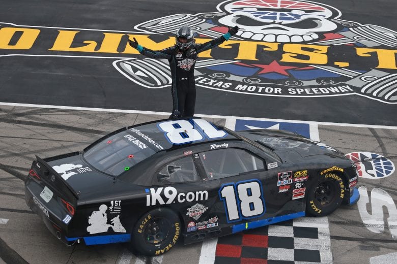 FORT WORTH, TX - MARCH 30: Kyle Busch, driver of the #18 iK9 Toyota, celebrates after winning the NASCAR Xfinity Series My Bariatric Solutions 300 at Texas Motor Speedway on March 30, 2019 in Fort Worth, Texas. (Photo by Matt Sullivan/Getty Images) | Getty Images