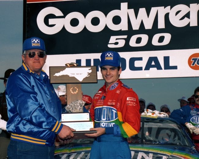 ROCKINGHAM, NC - FEBRUARY 26, 1995: Fast qualifier Jeff Gordon walked away with the Goodwrench 500 at North Carolina Motor Speedway by a one-second margin. (Photo by ISC Images & Archives via Getty Images)