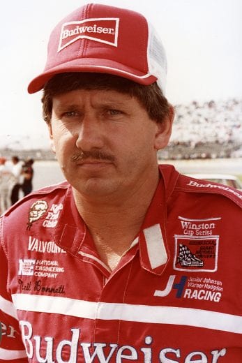 Mid 1980s:  As teammate to Darrell Waltrip on Junior Johnson’s Budweiser-sponsored race team, Neil Bonnett won three NASCAR Cup races between 1984 and 1986 and scored 44 top ten finishes.  He also won the 1984 Busch Clash All-Star race at Daytona International Speedway in Daytona Beach, FL.  (Photo by ISC Images & Archives via Getty Images)