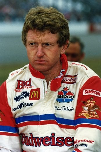 RICHMOND, VA — March 8, 1992: Bill Elliott prepares for the start of the Pontiac Excitement 400 NASCAR Cup race at Richmond International Raceway. Elliott went on to drive Junior Johnson’s Budweiser Ford Thunderbird to victory in the race. (Photo by ISC Images & Archives via Getty Images)