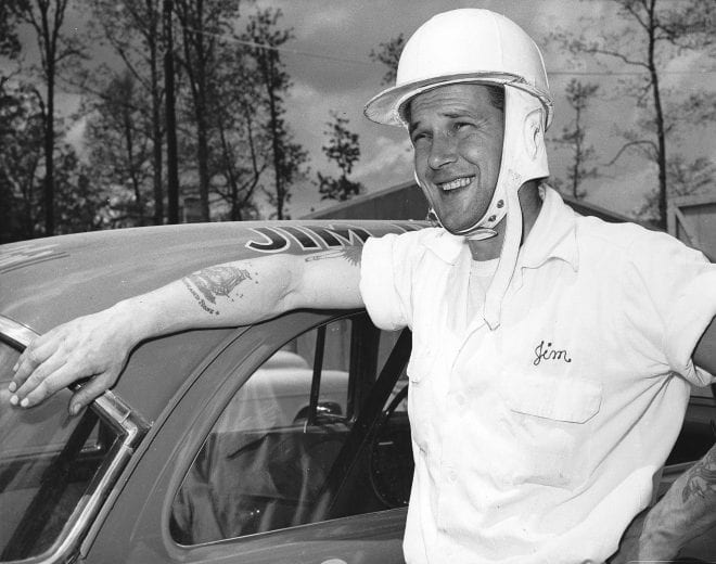 UNKNOWN — 1950s:  Jim Paschal of High Point, NC, ran on the NASCAR Cup circuit from 1949 through 1972.  He started 421 races, won 25 times and finished 230 races, well over half of his starts, in the top 10.  Paschal finished in the top 10 in Cup points nine times.  (Photo by ISC Images & Archives via Getty Images)