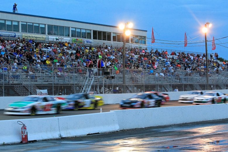 LANGLEY, VA - JUNE 22:  Brett Moffitt, driver of the #11 Saitama Toyopet Toyota, leads the field to the green flag to start the NASCAR K&N Pro Series East Visit Hampton VA 175 at Langley Speedway on June 22, 2013 in Langley, Virginia.  (Photo by Geoff Burke/NASCAR via Getty Images)