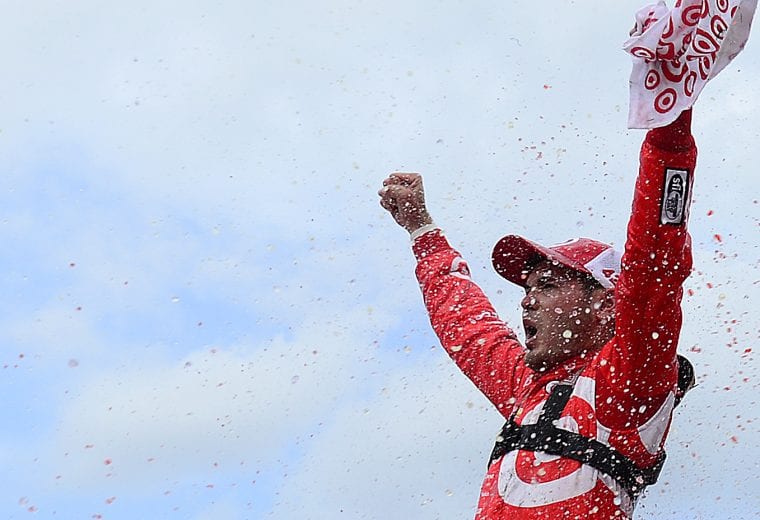 BROOKLYN, MI - AUGUST 28: Kyle Larson, driver of the #42 Target Chevrolet, celebrates in victory lane after winning the NASCAR Sprint Cup Series Pure Michigan 400 at Michigan International Speedway on August 28, 2016 in Brooklyn, Michigan. (Photo by Robert Laberge/Getty Images) | Getty Images