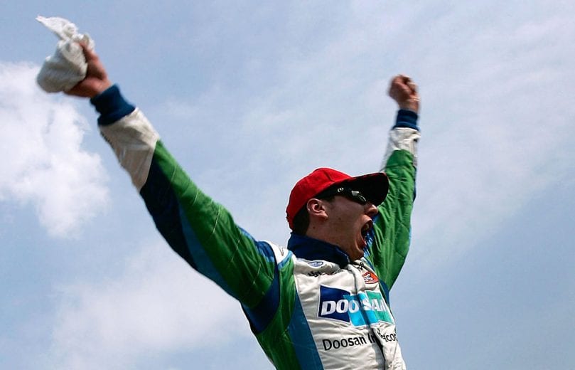 MEXICO CITY, MEXICO - APRIL 20: Kyle Busch, driver of the #20 Doosan Infracore Toyota celebrates winning the NASCAR Nationwide Series Corona Mexico 200 at Autodromo Hermanos Rodriguez on April 20, 2008 in Mexico City, Mexico. (Photo by Jason Smith/Getty Images for NASCAR) | Getty Images