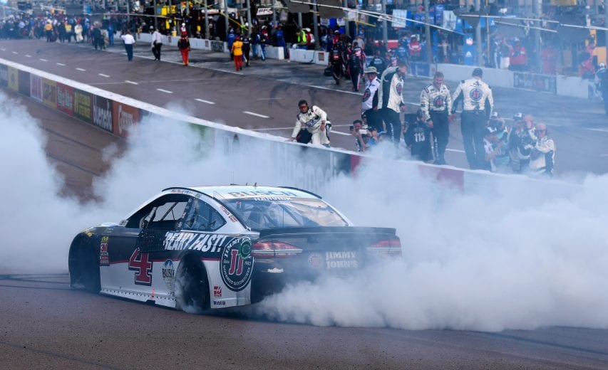 AVONDALE, AZ - MARCH 11: Kevin Harvick, driver of the #4 Jimmy John's Ford, celebrates with a burnout after winning the Monster Energy NASCAR Cup Series TicketGuardian 500 at ISM Raceway on March 11, 2018 in Avondale, Arizona. (Photo by Robert Laberge/Getty Images) | Getty Images
