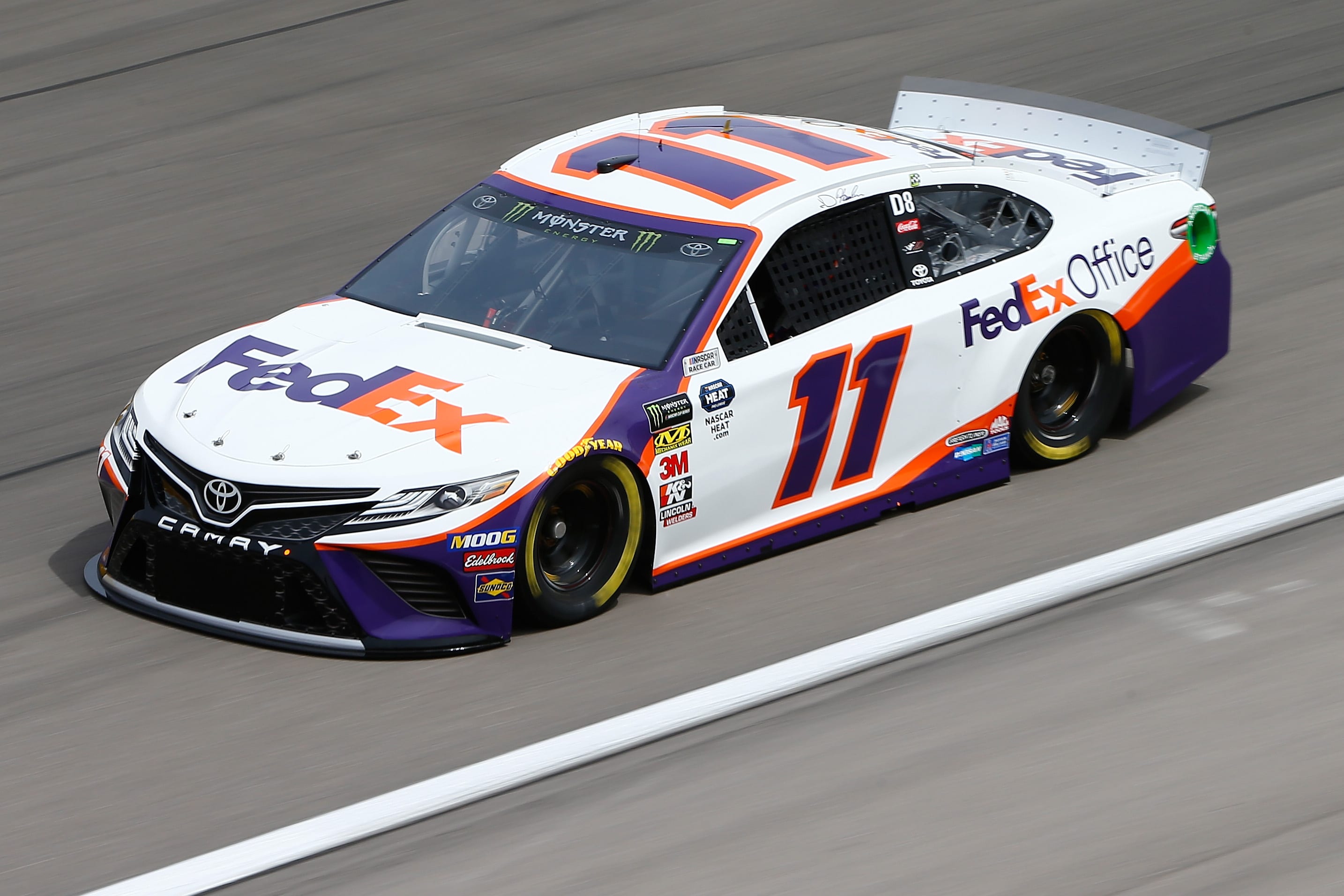 LAS VEGAS, NV - MARCH 01: Denny Hamlin, driver of the #11 FedEx Office Toyota,  during practice for the Monster Energy NASCAR Cup Series Pennzoil 400 at Las Vegas Motor Speedway on March 1, 2019 in Las Vegas, Nevada.  (Photo by Jonathan Ferrey/Getty Images) | Getty Images