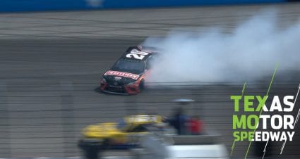 Erik Jones spins in front of teammate Kyle Busch