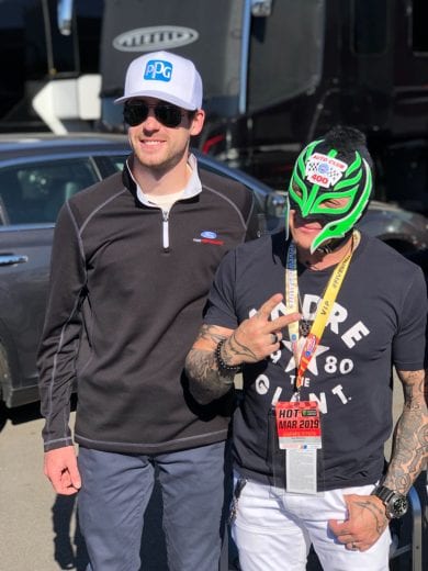 Ryan Blaney Rey Mysterio at Auto Club Speedway