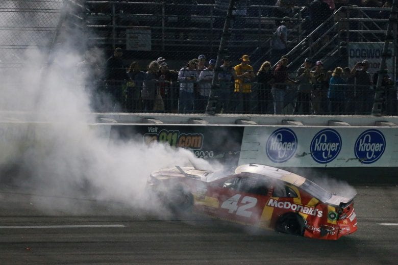 RICHMOND, VA - APRIL 13: Kyle Larson, driver of the #42 McDonald's Chevrolet, is involved in a on-track incident during the Monster Energy NASCAR Cup Series Toyota Owners 400 at Richmond Raceway on April 13, 2019 in Richmond, Virginia. (Photo by Sean Gardner/Getty Images) | Getty Images