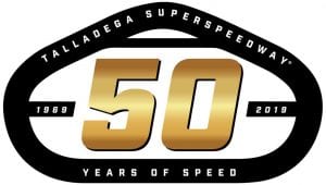 Talladega Superspeedway's "50 Years of Speed" logo, celebrating its anniversary season
