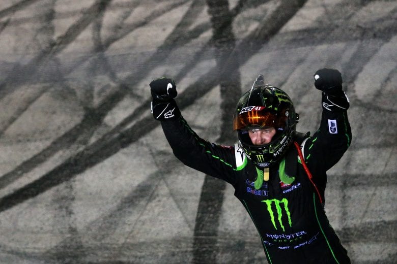 BRISTOL, TN - AUGUST 18: Kurt Busch, driver of the #41 Monster Energy/Haas Automation Ford, celebrates after winning the Monster Energy NASCAR Cup Series Bass Pro Shops NRA Night Race at Bristol Motor Speedway on August 18, 2018 in Bristol, Tennessee. (Photo by Sean Gardner/Getty Images) | Getty Images
