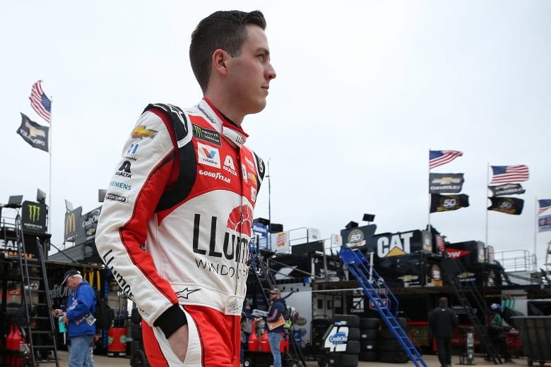 FORT WORTH, TX - MARCH 30: Alex Bowman, driver of the #88 LLumar Chevrolet, stands in the garage area during practice for the Monster Energy NASCAR Cup Series O'Reilly Auto Parts 500 at Texas Motor Speedway on March 30, 2019 in Fort Worth, Texas. (Photo by Matt Sullivan/Getty Images) | Getty Images