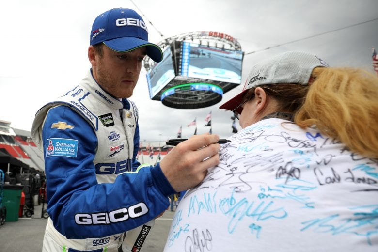 BRISTOL, TN - APRIL 05:  Ty Dillon, driver of the #13 GEICO Chevrolet, signs autographs during qualifying for the Monster Energy NASCAR Cup Series Food City 500 at Bristol Motor Speedway on April 5, 2019 in Bristol, Tennessee.  (Photo by Donald Page/Getty Images) | Getty Images