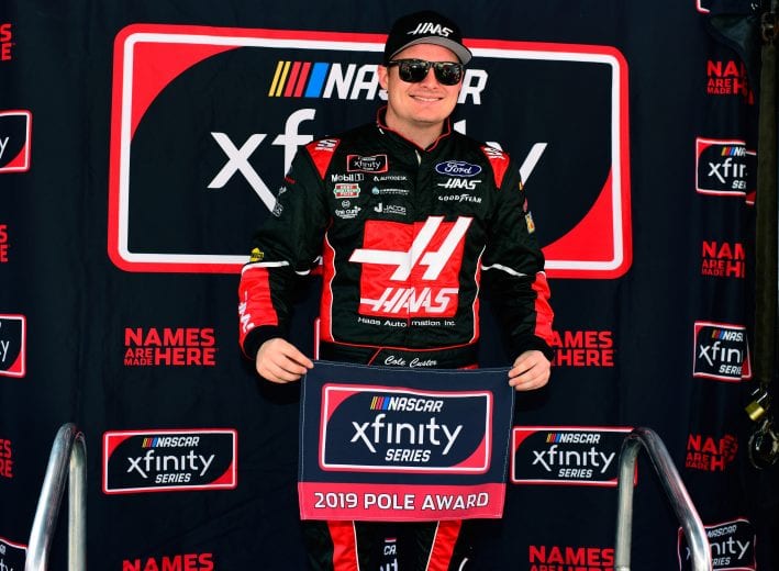 BRISTOL, TN - APRIL 06: Cole Custer, driver of the #00 Haas Automation Ford, poses with the Pole Award after posting the fastest lap during qualifying for the NASCAR Xfinity Series Alsco 300 at Bristol Motor Speedway on April 6, 2019 in Bristol, Tennessee. (Photo by Jared C. Tilton/Getty Images) | Getty Images