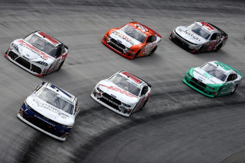 BRISTOL, TN - APRIL 06: Justin Allgaier, driver of the #7 ARMOUR Vienna Sausage Chevrolet, leads a pack of cars during the NASCAR Xfinity Series Alsco 300 at Bristol Motor Speedway on April 6, 2019 in Bristol, Tennessee. (Photo by Chris Graythen/Getty Images) | Getty Images