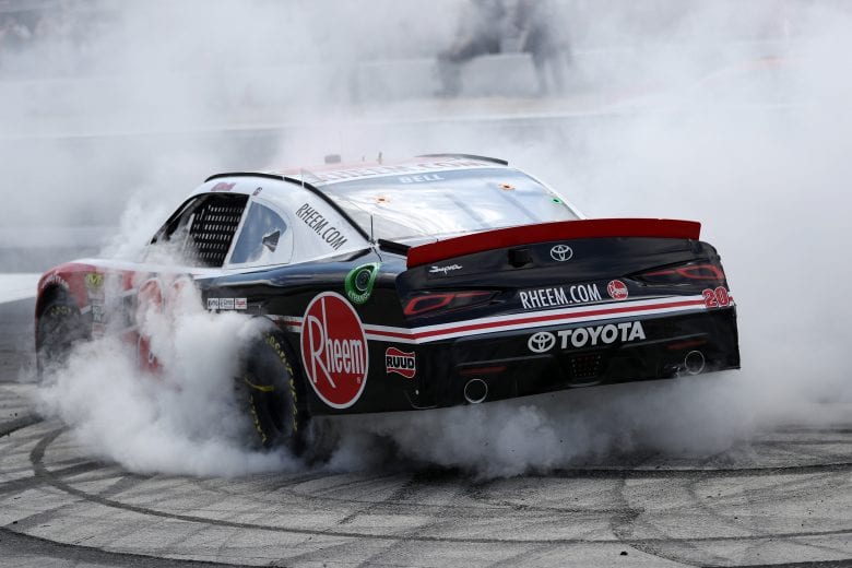 BRISTOL, TN - APRIL 06: Christopher Bell, driver of the #20 Rheem Toyota, celebrates after winning the NASCAR Xfinity Series Alsco 300 at Bristol Motor Speedway on April 6, 2019 in Bristol, Tennessee. (Photo by Chris Graythen/Getty Images) | Getty Images