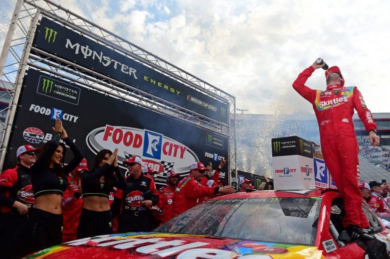BRISTOL, TN - APRIL 07: Kyle Busch, driver of the #18 Skittles Toyota, celebrates in Victory Lane after winning the Monster Energy NASCAR Cup Series Food City 500 at Bristol Motor Speedway on April 7, 2019 in Bristol, Tennessee. (Photo by Jared C. Tilton/Getty Images) | Getty Images